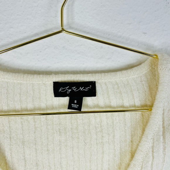 Say What Women’s Ivory Ribbed Knit Cropped Cardigan Sweater Small Zip-Up V-Neck - Picture 4 of 15